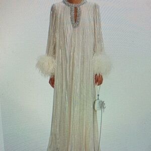 Self-Portrait Cream Maxi Dress with Feather Accents